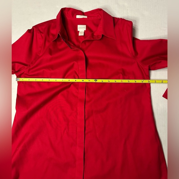 Chicos Red Button Down Long Sleeve No Iron Blouse Size 1 Medium - Picture 7 of 7
